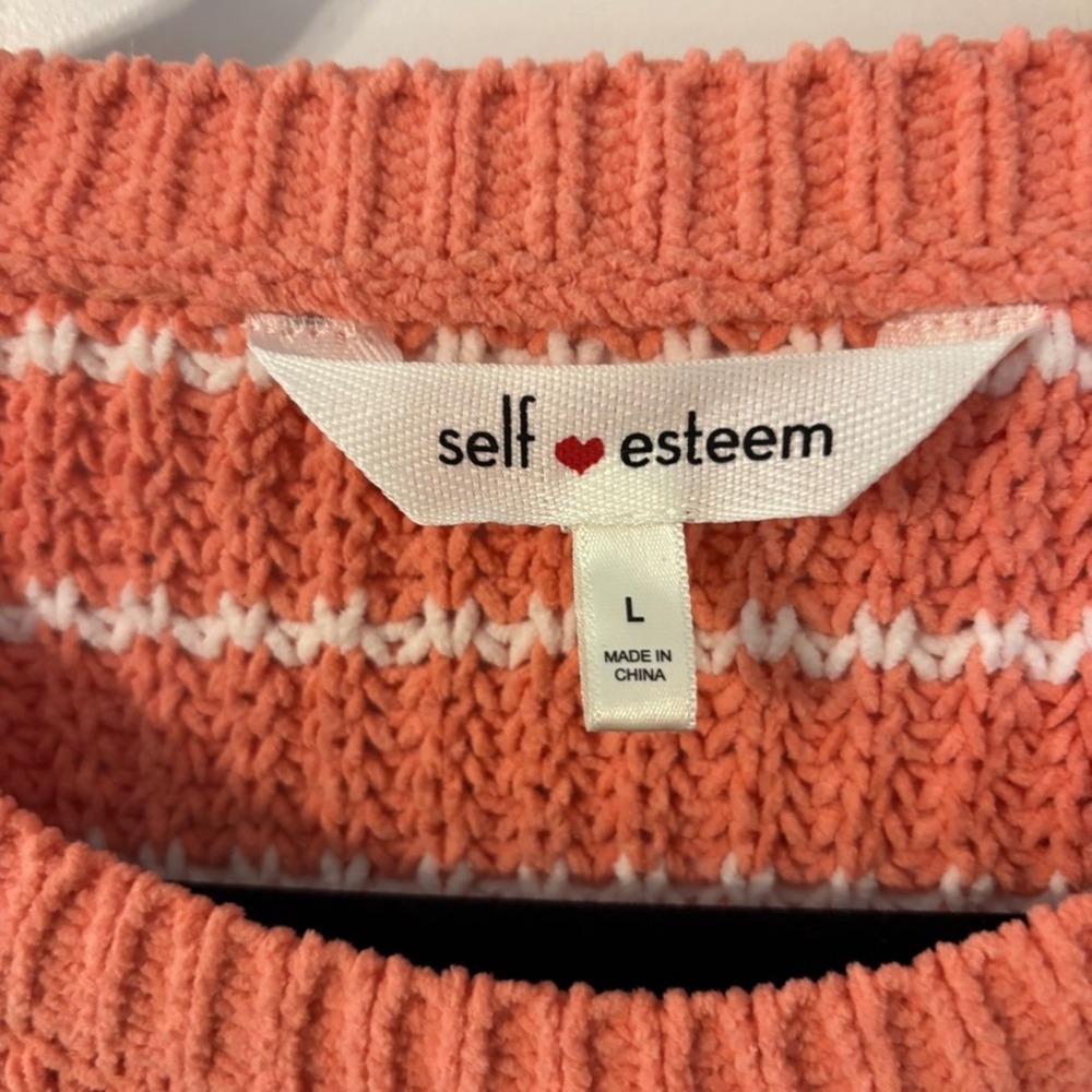 Self Esteem L Chenille Striped Cropped Pullover Sweater Coral White Coastal Chic - Picture 3 of 14